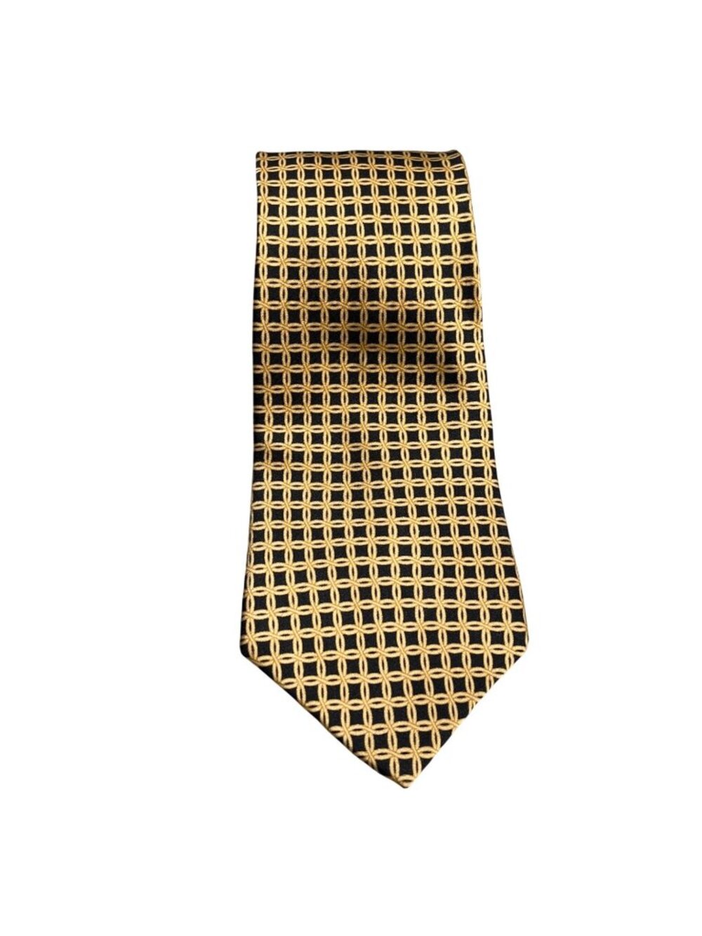 Club Room By Charter Club Silk Tie Gold & Black Geometric Pattern Made In USA